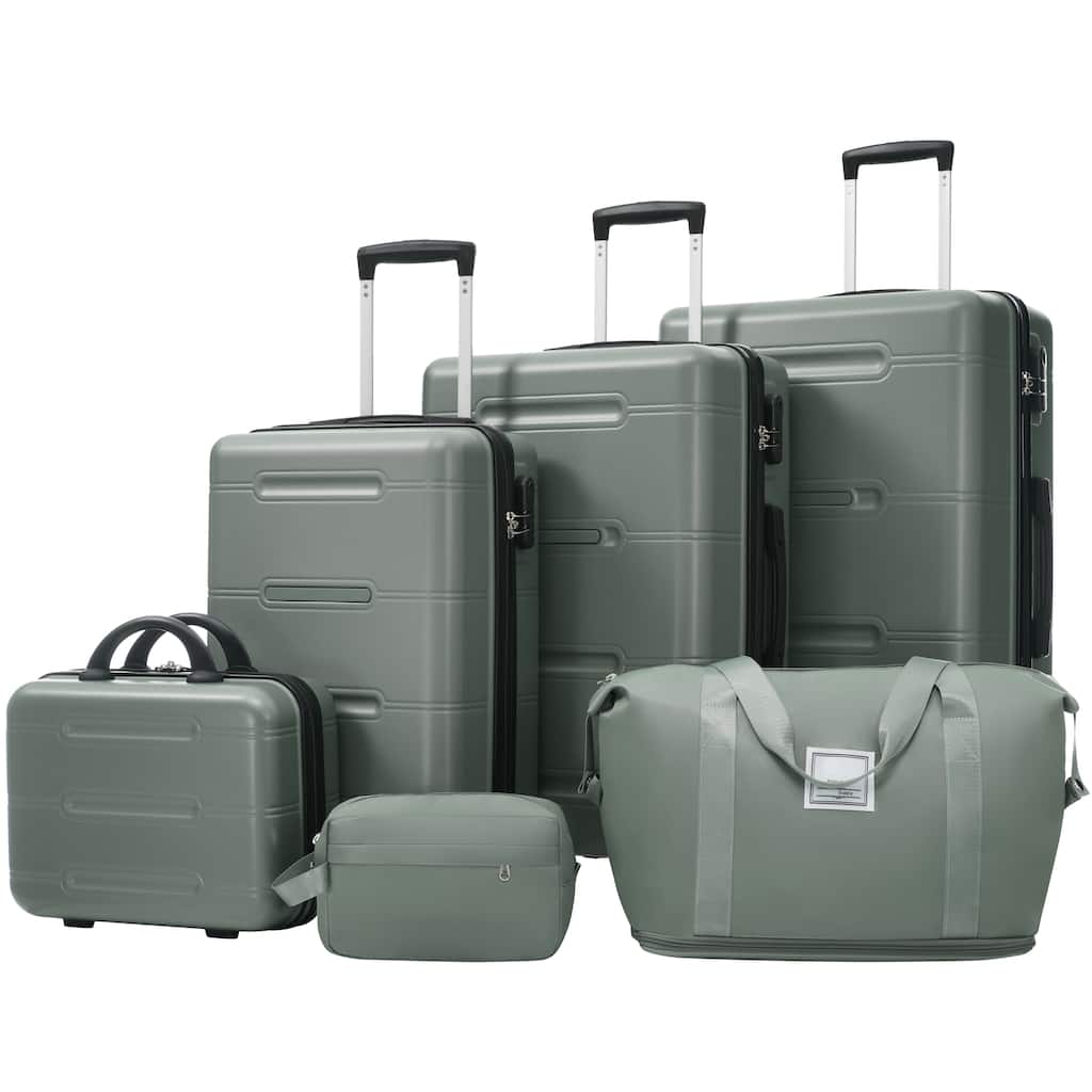 6 Piece Luggage Set, with Double Spinner Wheels Handle Password Lock, 14 IN Cosmetic Case 20/24/28 IN Luggages with Bag