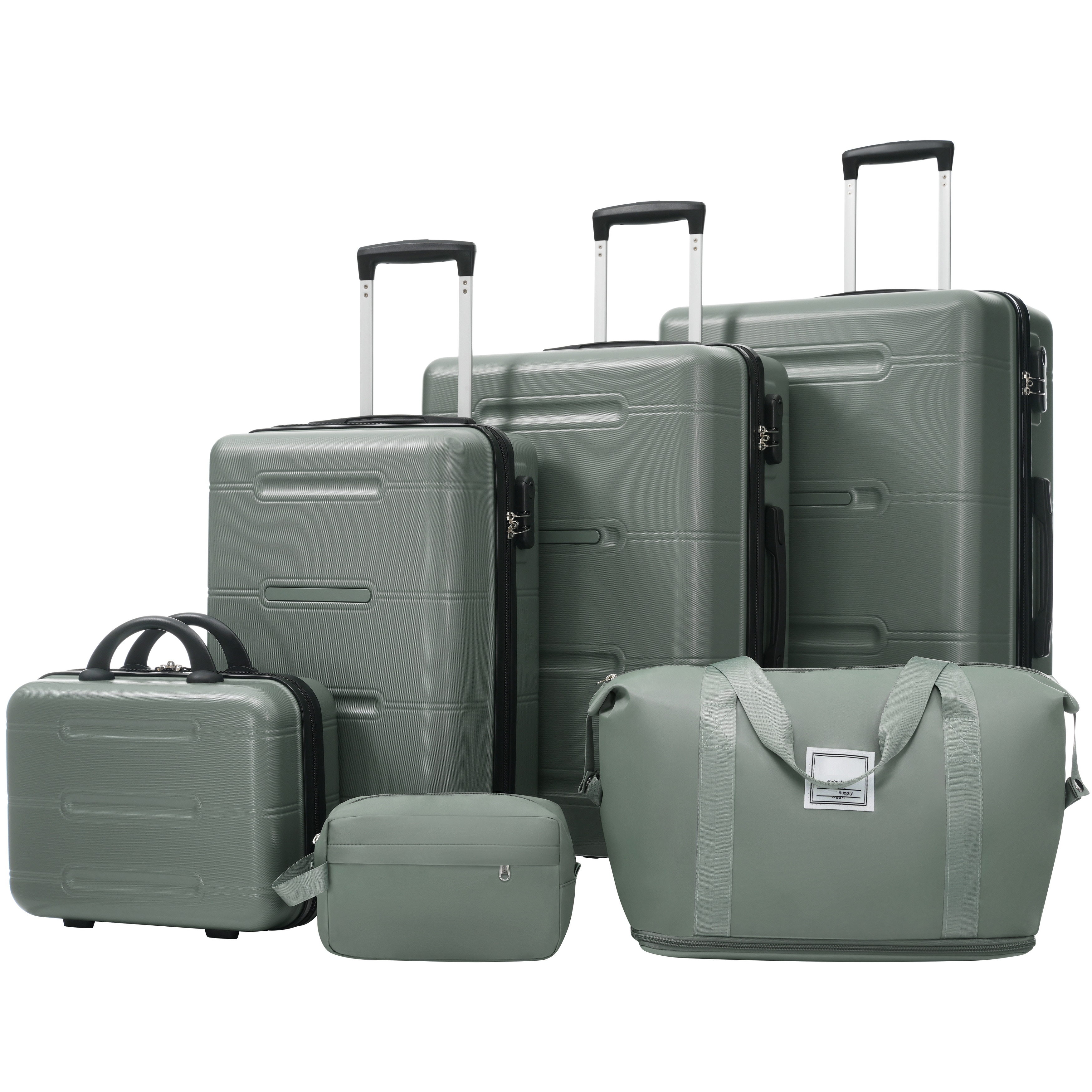 6 Piece Luggage Set, with Double Spinner Wheels Handle Password Lock, 14 IN Cosmetic Case 20/24/28 IN Luggages with Bag