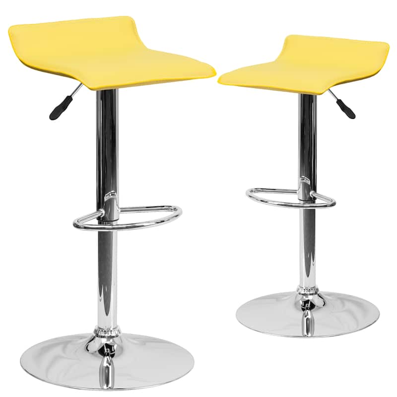 2 Pack Contemporary Vinyl Adjustable Height Barstool with Solid Wave Seat - 15"W x 15"D x 25.5" - 34"H
