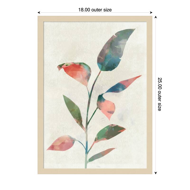 Gentle Leaves in Soft Colors by Ken Roko Wood Framed Wall Art Print - Svelte Natural - 18 x 25 in