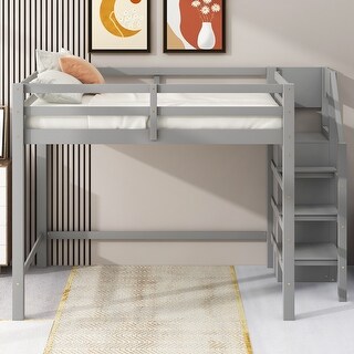 Solid Wood Loft Bed Frame with Built in Storage Wardrobe,Full Size