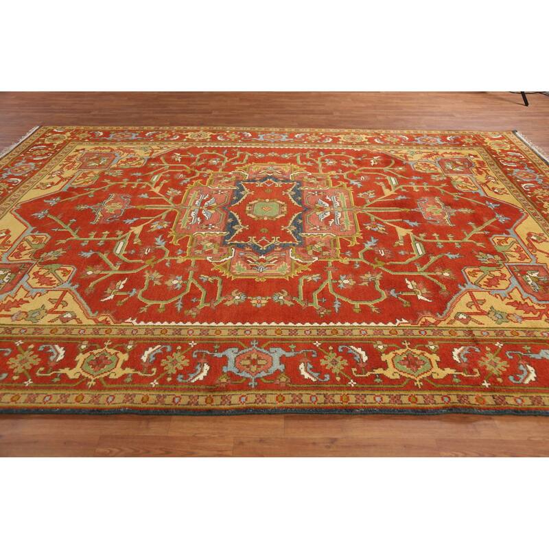 Medallion Heriz Serapi Indian Area Rug Handmade Floral Wool Carpet - 8'9" x 11'8"