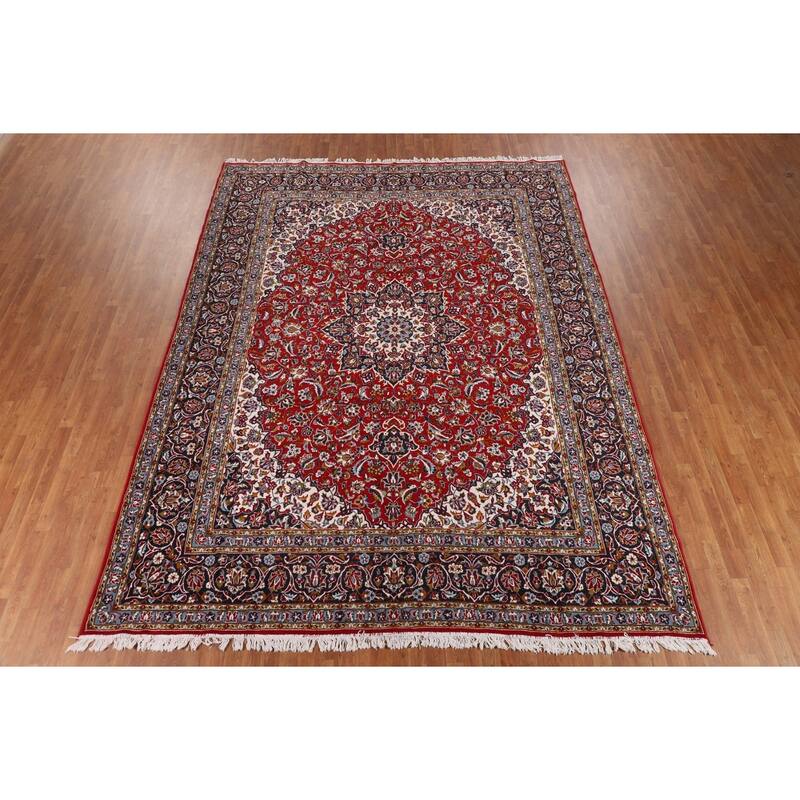 Floral Red Kashan Turkish Area Rug Machine Made Carpet - 9'6" x 12'6"