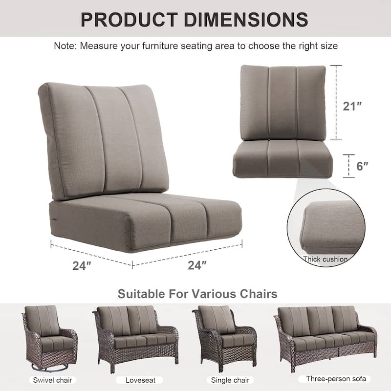 Gymojoy 24"x24"x6" Patio Thick Cushions & Pillows Set - Channel-Tufted Design Deep Seat Water & Fade Resistant Cushion Set