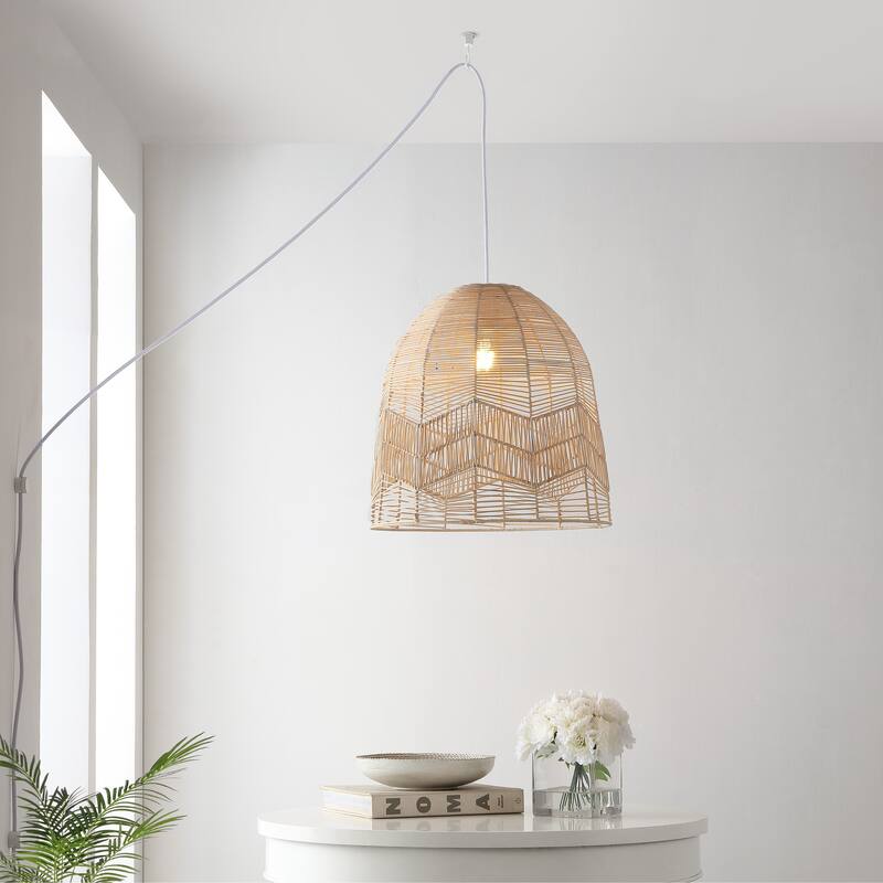 Lucas 1-Light Farmhouse Coastal 180" Cord Plug-In or Hardwired LED Pendant, by JONATHAN Y