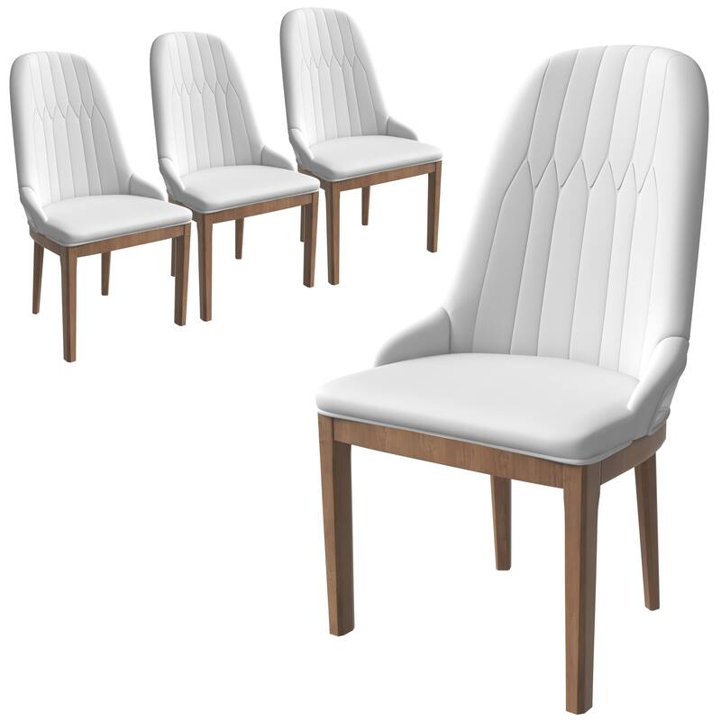 Leather Dining Chair with Rubberwood Legs Set of 2 Side Charis Sleek Diamond Stitching Back