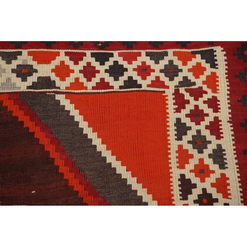 Geometric Kilim Shiraz Persian Area Rug Hand-Woven Wool Carpet - 4'9" x 8'4"