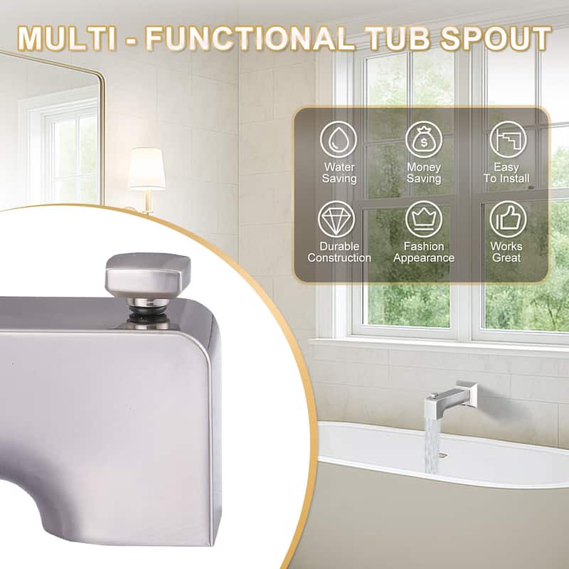WOWOW Wall-Mounted Square Bathtub Spout with Diverter