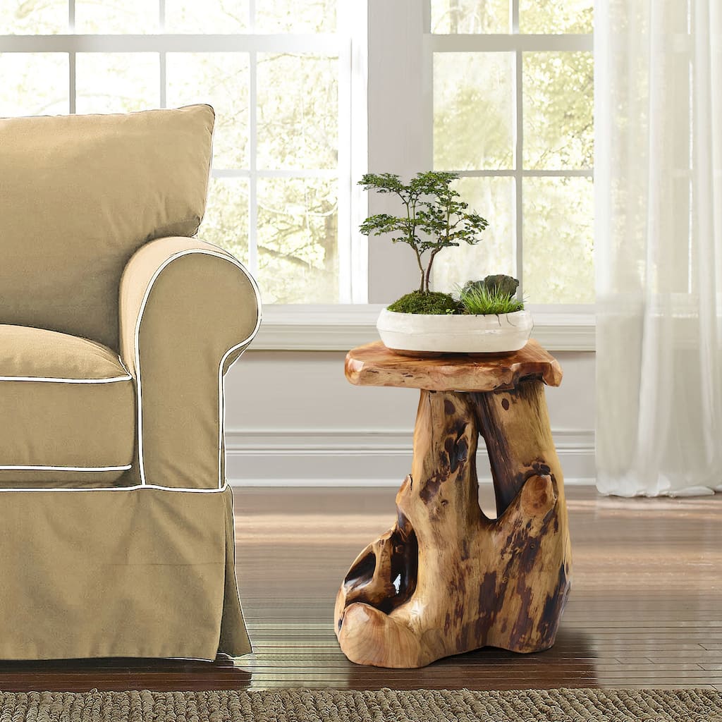Greenage Cedar Roots Natural Flower Stand Reclaimed Woods End Table