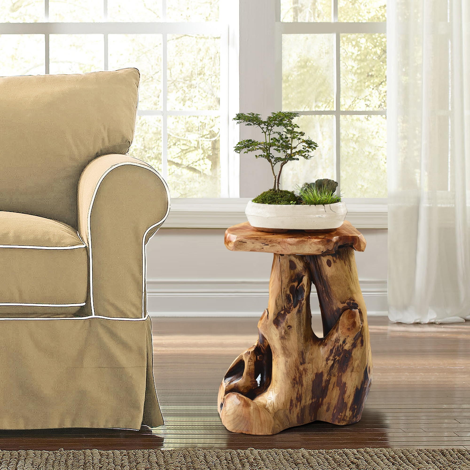 Greenage Cedar Roots Natural Flower Stand Reclaimed Woods End Table - 15.5" x 13.5" x 19" H