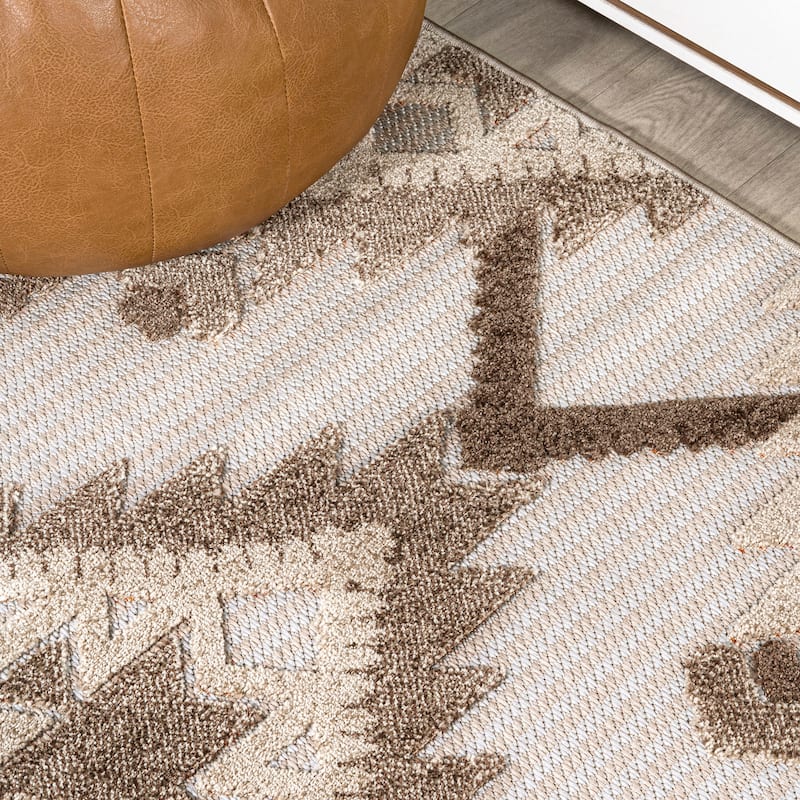 JONATHAN Y Duwun High-Low Pile Neutral Diamond Kilim Indoor/Outdoor Area Rug