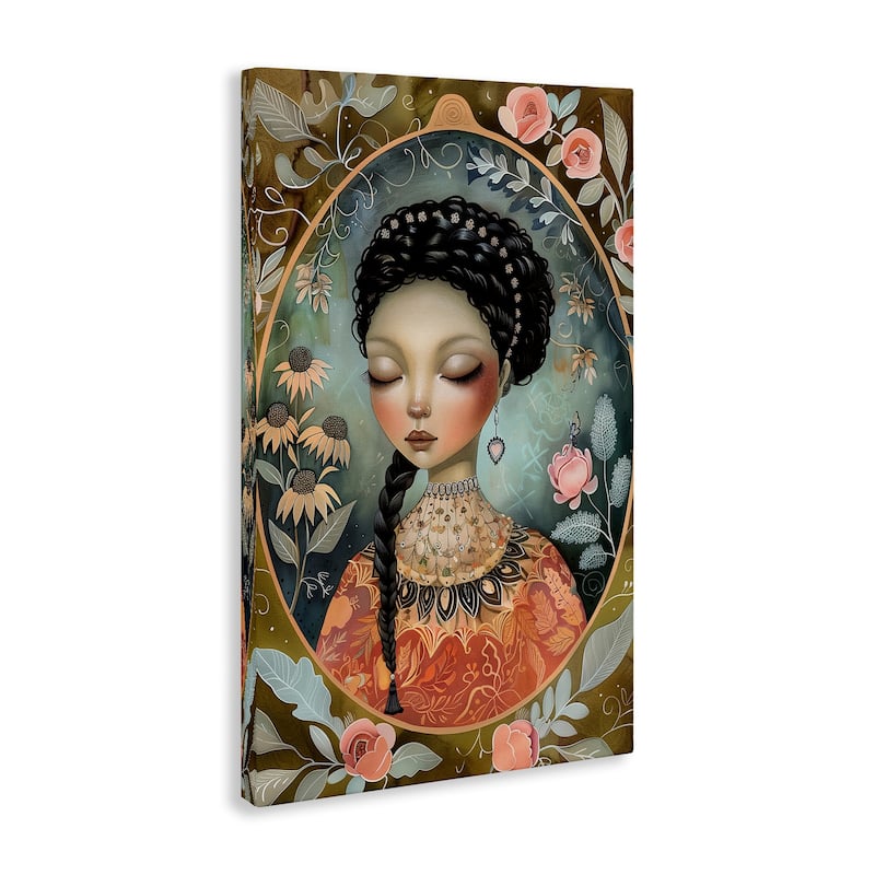 Stupell Floral Edged Portrait of Woman Canvas Wall Art Design By The Dutch Lady