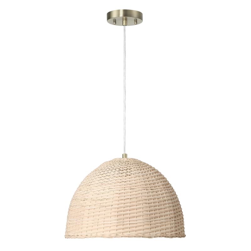 Calypso Metal and Handwoven Wicker Dome Ceiling Light - 15.0"L x 15.0"W x 10.0"H