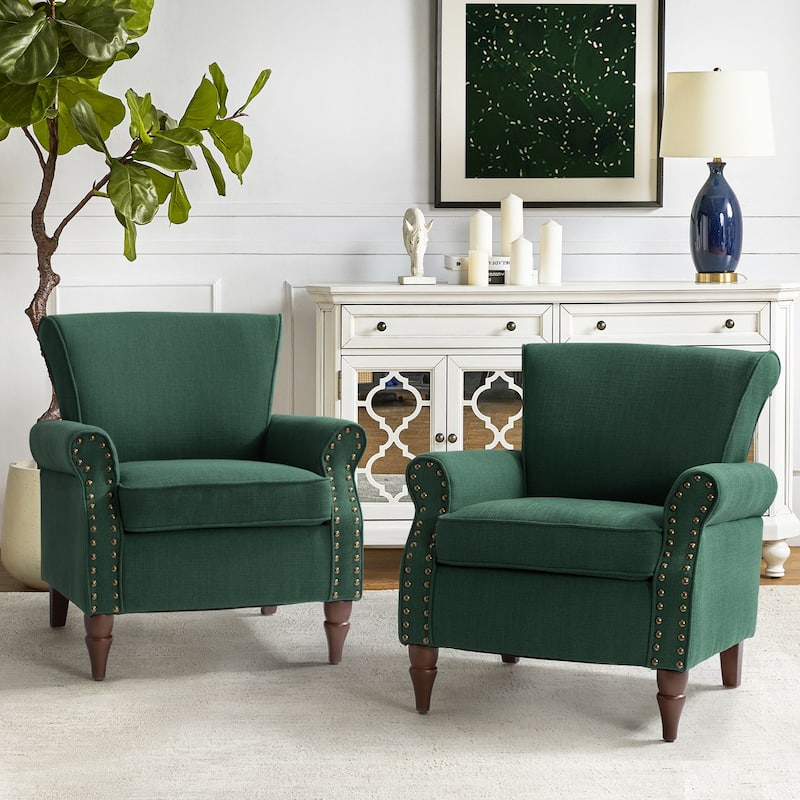 Nyctelius Upholstered Comfy Accent chair with Turned Wooden Legs and Nailhead Trim Set of 2 by HULALA HOME