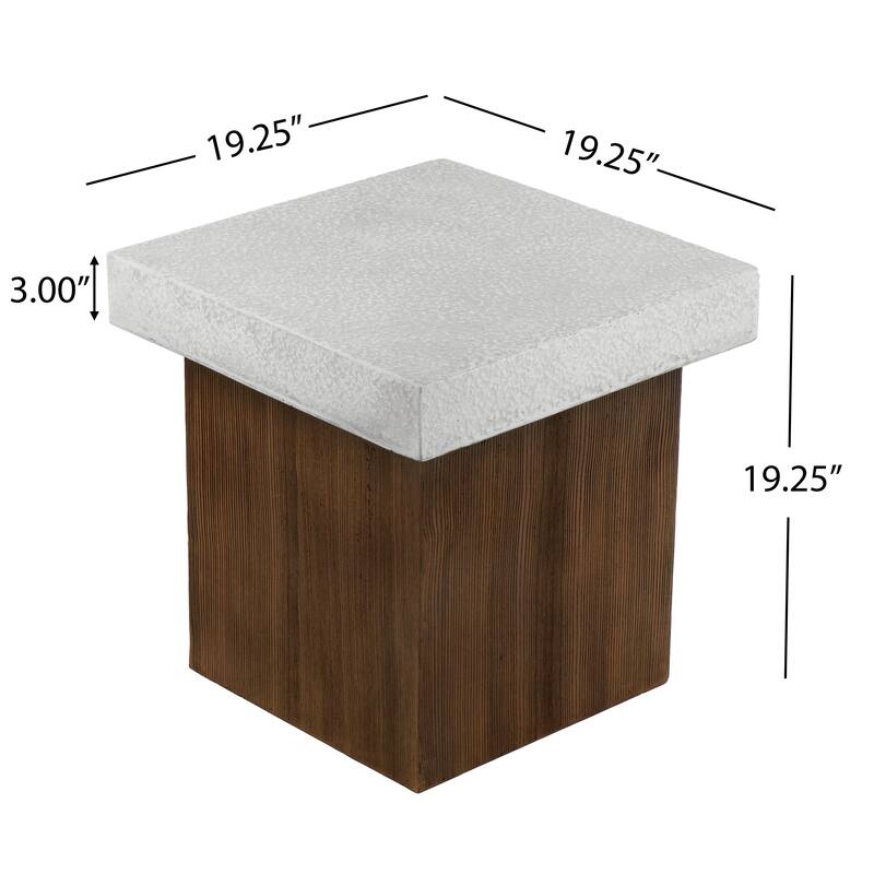 MGO Square Side table [Antique white top + Antique white+Natural wood frame]