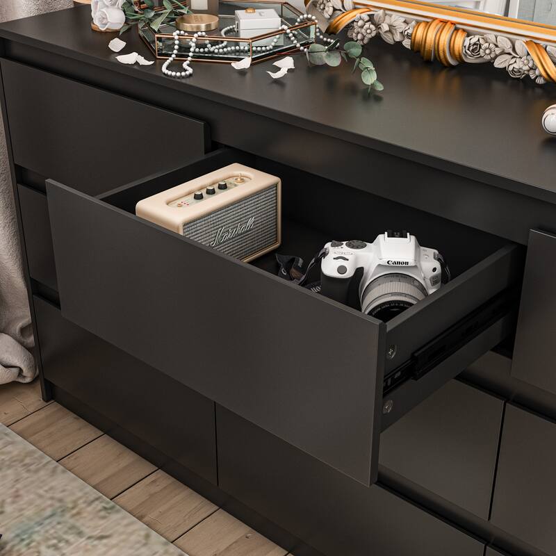 Timechee Grooved Handle Wood Dresser Bedroom Storage Drawer Organizer