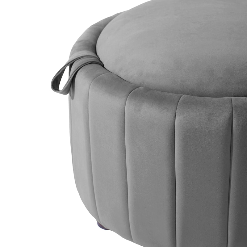 30" W Round Velvet Upholstered Storage Ottoman with Flip Top Tray