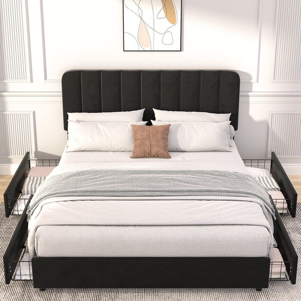 Javlergo Adjustable Upholstered Platform Bed Frame with Storage Drawers Heavy-Duty Quiet Frame No Box Spring Needed