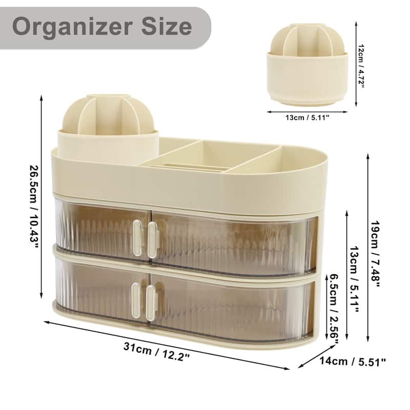 Rotating Makeup Organizer Three-Layer Cosmetic Storage for Vanity Holder Beige - 12.2"x5.51"x10.43"