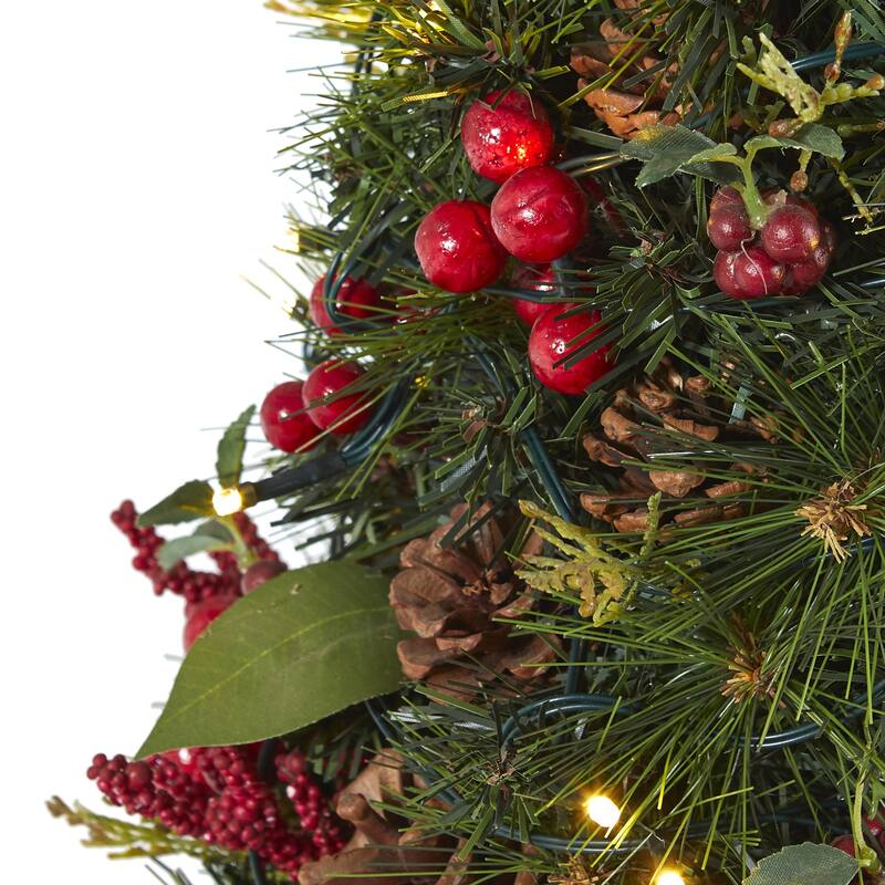 2’ Berry & Pine Cone Artificial Christmas Tree, Clear LED Lights - 2 Foot