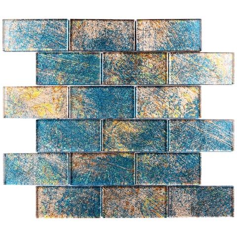 TileGen. Galaxy 2" x 4" Glass Mosaic Tile in Gold Blue Wall Tile (10 sheets/9.6sqft.)
