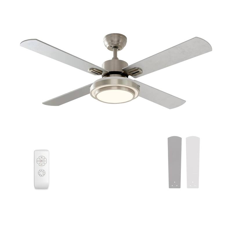 52 Inch Indoor Ceiling Fan with Lights & Remote Control,Brushed Nickel Reversible AC Motor ( 4-Reversible Blades) - Nickel/Brushe