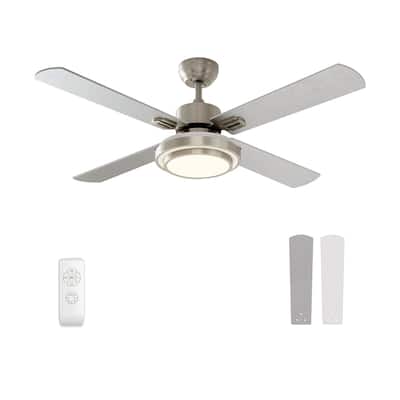 52 Inch Indoor Ceiling Fan with Lights & Remote Control,Brushed Nickel Reversible AC Motor ( 4-Reversible Blades)