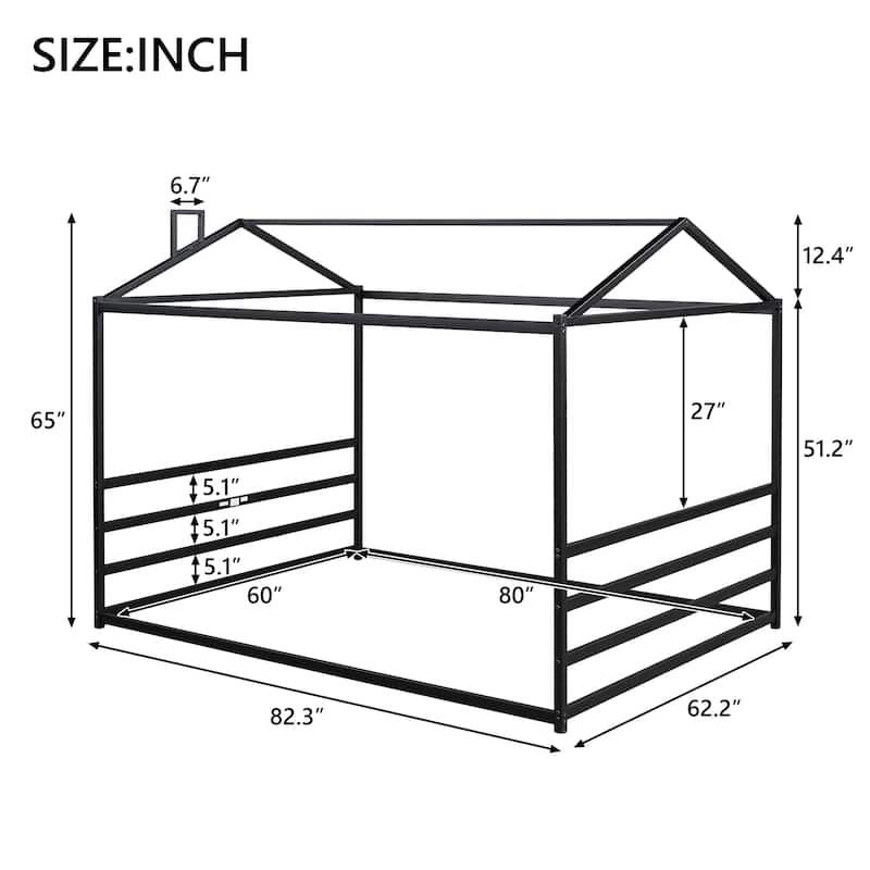 Roomfitters Queen Size Metal House Shape Platform Bed Frame with Modern Design and Strong Support