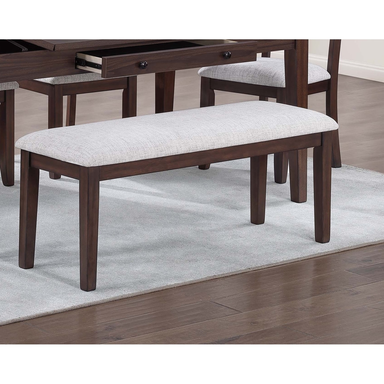 Modern Classic Bench With Cushion Padded Seat In Walnut Color Made Of Rubberwood