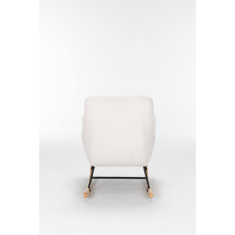 Teddy Upholstered Glider Rocking Chair, Reading Chair with High Backrest, Lounge Chair with Armrest and Wooden Legs