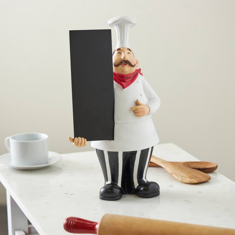 White Polystone Kitchen Decorative Figurine Chef Decorative Sculpture with Chalkboard - White