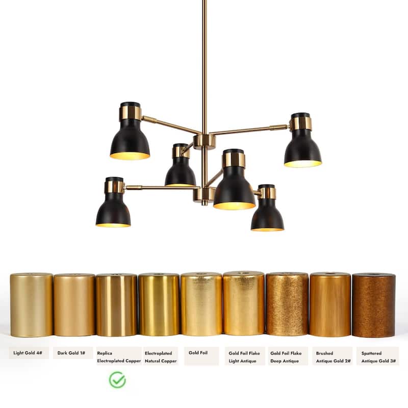 Modern 6-Light Black Gold Chandelier Industrial Metal Pendant Lights for Dining Room - 24.5" D x 12" H