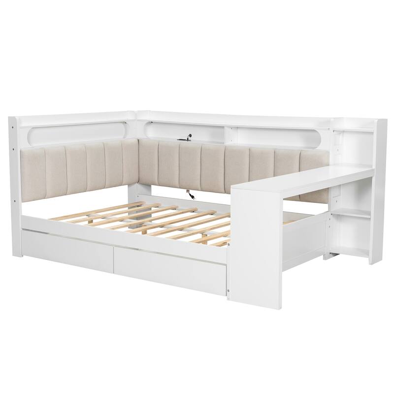 Full Daybed with Wrap-Around LED Shelves, Built-In Desk and Charging Station by Harper&Bright Designs