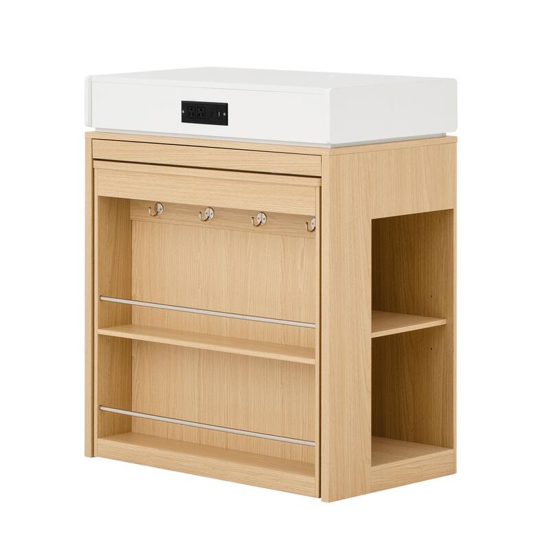 Extendable Kitchen Island Dining Table with Power Outlet, Rolling Sideboard with Folding Tabletop & Drawers