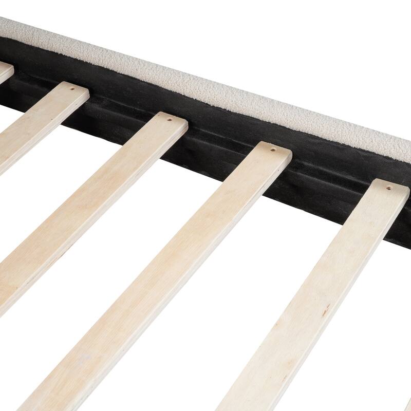 Teddy Fleece Upholstered Platform Bed with Thick Fabric & Solid Wood Slat Support Low Profile Panel Bed Frame