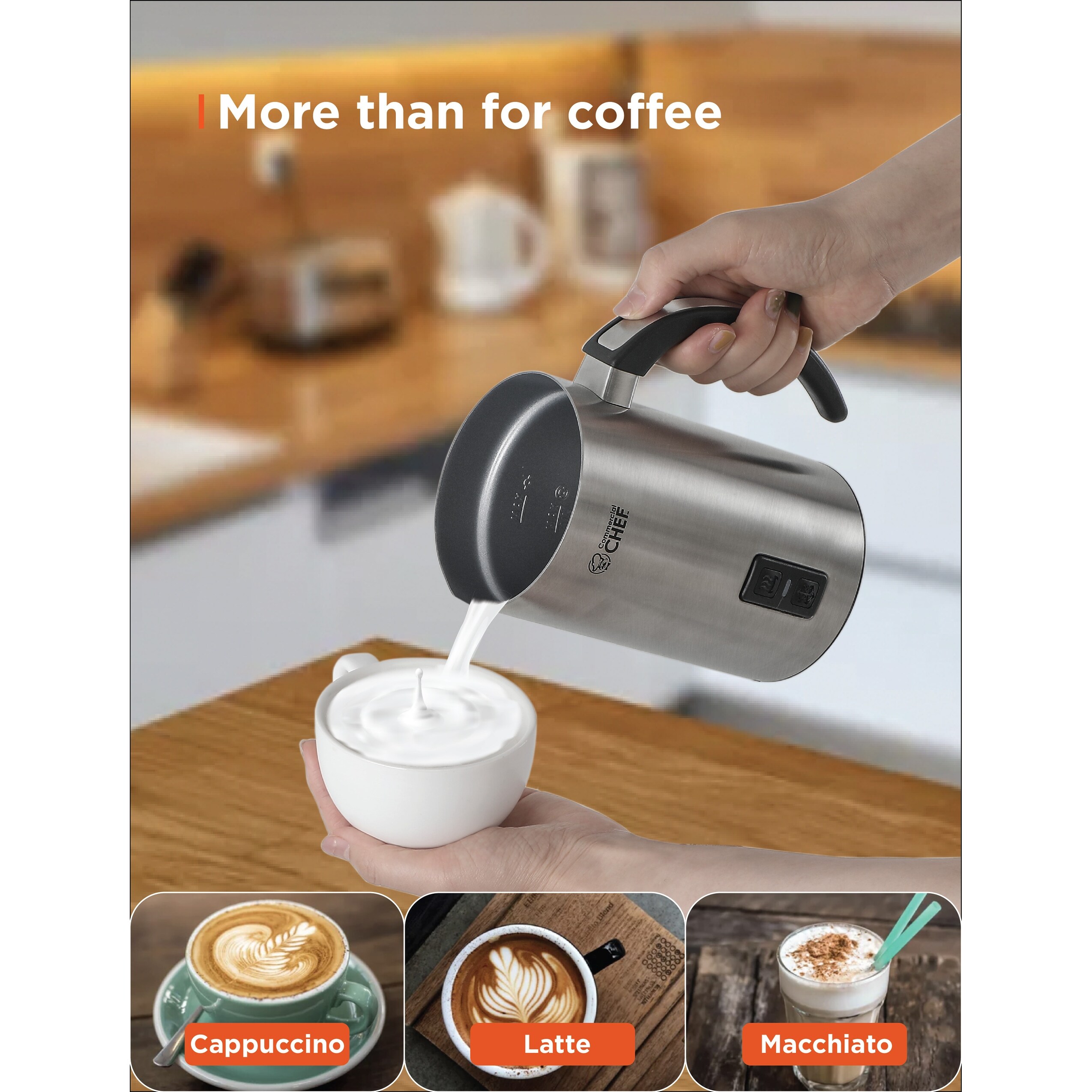 Commercial Chef Milk Frother Electric Milk Steamer Stainless Steel