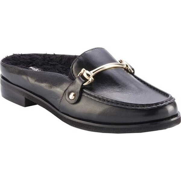 womens black leather mules