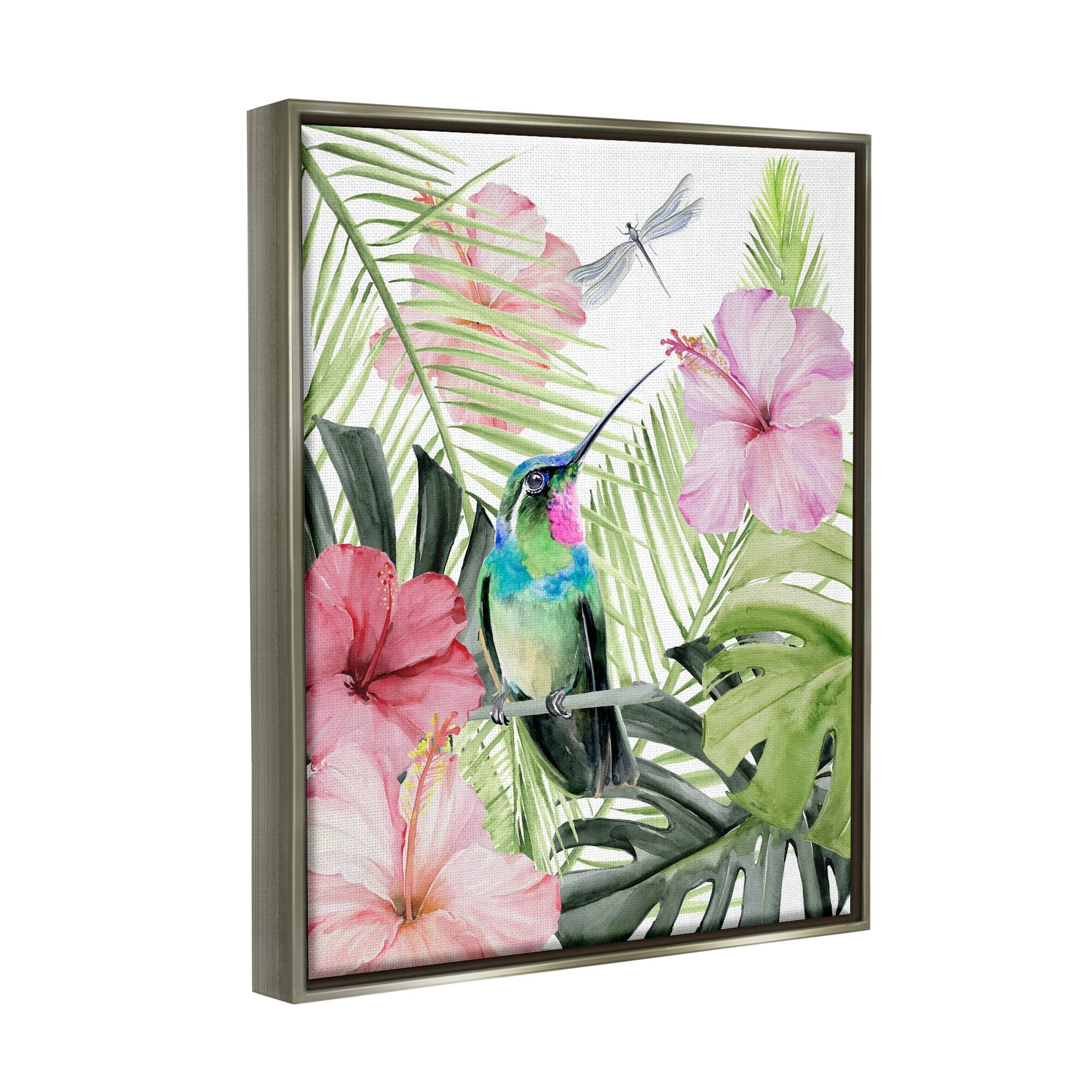 Stupell Industries Hummingbird Tropical Hibiscus Framed Floater Canvas ...