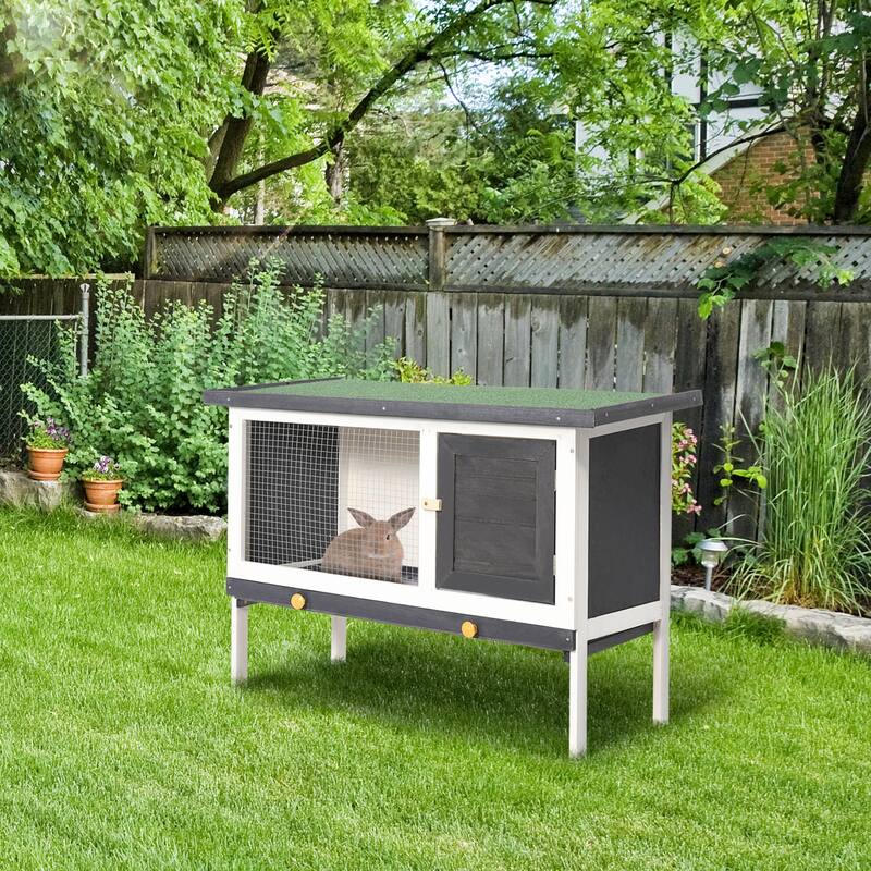 Wooden Outdoor Bunny Hutch for Bunnies or Guinea Pigs with Lockable Doors and Raised Base - 35.5" W x 17.75" D x 25.5" H