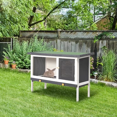 Wooden Outdoor Bunny Hutch for Bunnies or Guinea Pigs with Lockable Doors and Raised Base - 35.5" W x 17.75" D x 25.5" H
