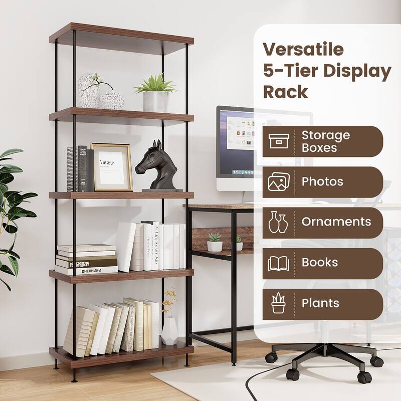 Gymax 5-Tier Multipurpose Display Rack Freestanding Bookshelf w/ Metal
