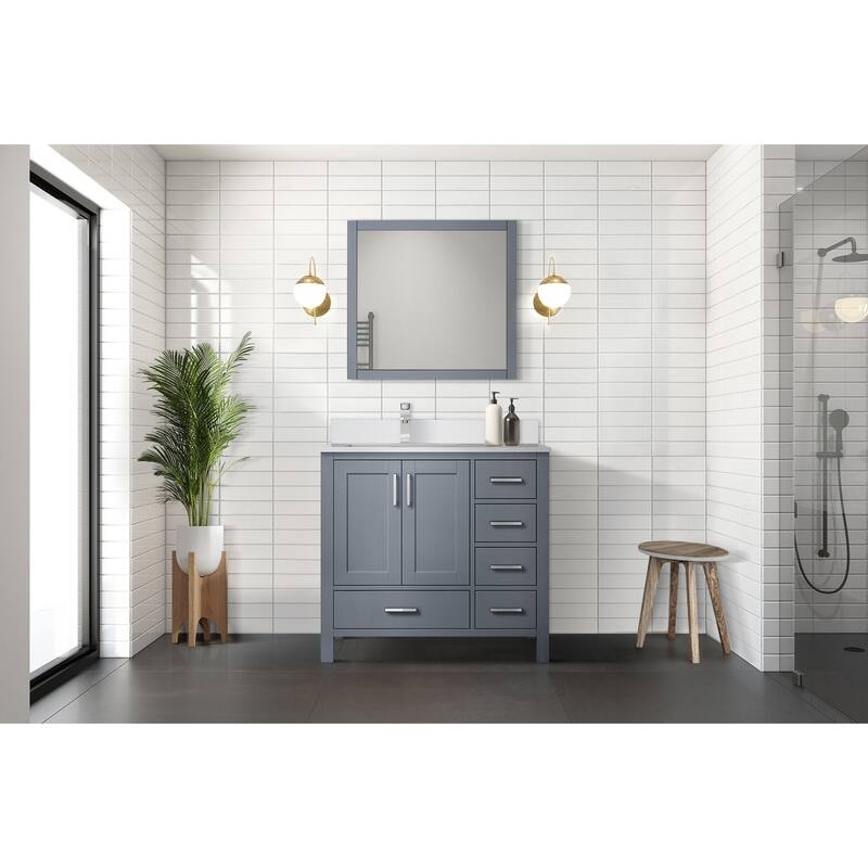 Jacques 36 in. W x 22 in. D Left Offset White Bath Vanity, Cultured Marble Top, Faucet Set, and 34 in. Mirror