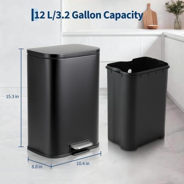 dimension image slide 5 of 7, Fingerprint-Proof Commercial Trash Can, Stainless Steel, Soft-Close Lid, Foot Pedal, Indoor Recycling,for Kitchen/Office