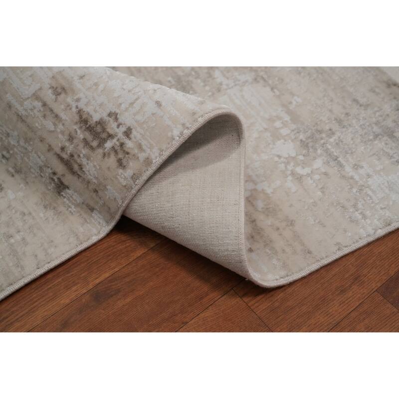 Machine Made Oriental Polyester Carpet Abstract Beige & Ivories Distressed Area Rug - 7' 5'' X 5' 2''