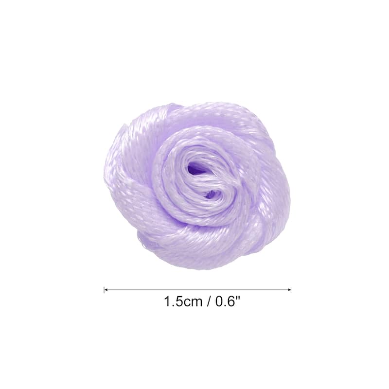 100pcs 1.5cm Mini Ribbon Roses for Crafts Artificial Fabric Flowers - Purple