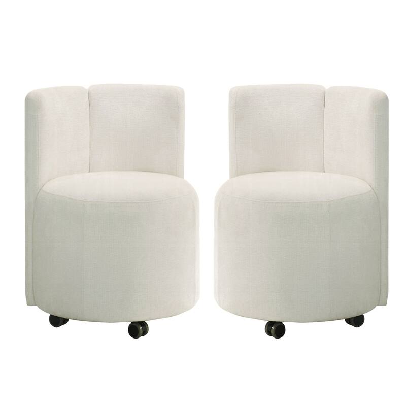 Set of 2 Chenille Upholstered Side Chairs with Swivel in White - White - Set of 2