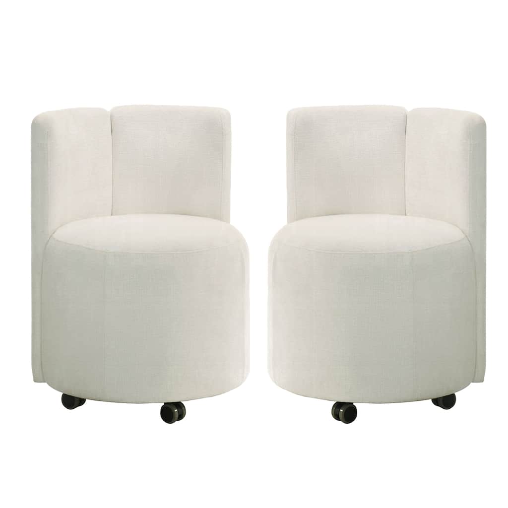 Set of 2 Chenille Upholstered Side Chairs with Swivel in White