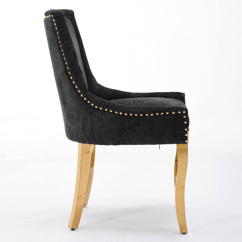 Chenille Dining Chairs with Curved Gold Legs (Set of 2 )