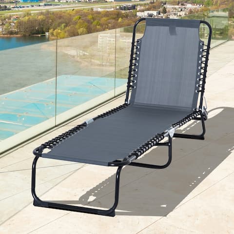 Outsunny 3-Position Reclining Beach Chair Chaise Lounge Folding Chair with Comfort Ergonomic Design, Grey