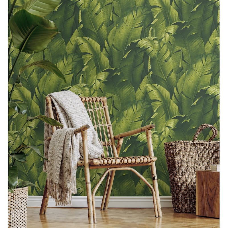 NextWall Tropical Banana Leaves Peel and Stick Removable Wallpaper - 20.5 in. W x 18 ft. L